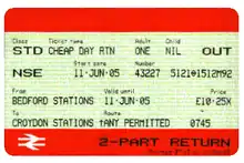 A return ticket issued in United Kingdom.
