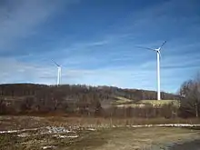 Wind turbines that are part of the Beech Ridge Wind Farm located on Beech Ridge, in Greenbrier County, West Virginia.