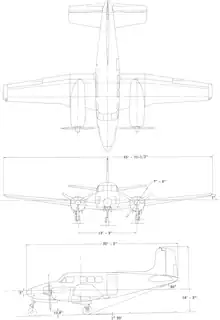 3-view line drawing of the Beechcraft L-23F Seminole