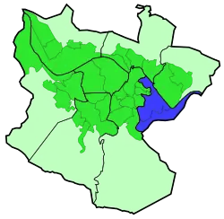 Begoña district is highlighted in blue in this map of the districts of Bilbao.