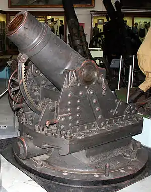 A similar 21 cm mortar at the Royal Military Museum, Brussels.