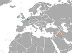 Map indicating locations of Belgium and Kurdistan Region