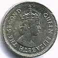 Ten-cent coin obverse, smaller size and reeded edge distinguishes it from the five cent coin