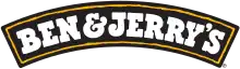 A black crescent with a thin interior orange border, followed by the text "Ben & Jerry's".