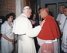 Ángel Suquía and Pope John Paul II in the consecration of the Almudena Cathedral