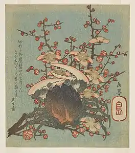 Benkei crab and plum blossom. Woodblock print, c. 1823