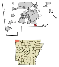 Location of Bethel Heights in Benton County, Arkansas.