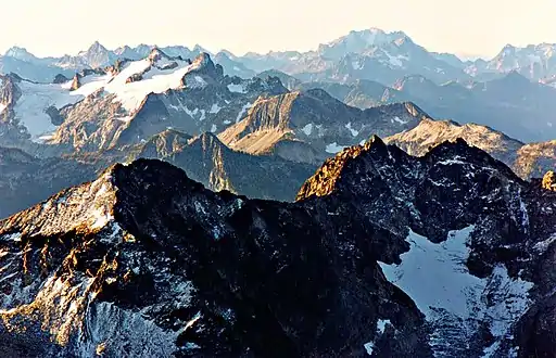 Sandalee Glacier and McGregor in upper left(Mount Benzarino in lower half of frame)