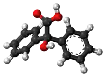 Ball-and-stick model of the benzilic acid molecule