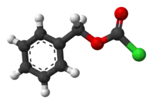 Ball-and-stick model of the benzyl chloroformate molecule