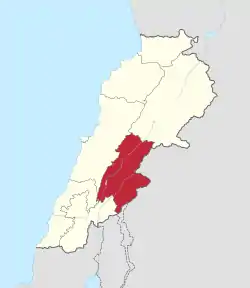 Map of Lebanon with Beqaa highlighted