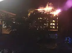 Burning building 1 on September 30, 2016