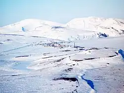 Aerial winter view of Beringovsky