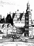 Dog bridge (castle bridge) on an engraving by Matthäus Merian, 1652