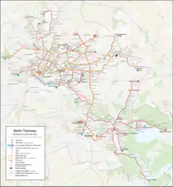 This map shows the routes of all the trams in Berlin with updated english language