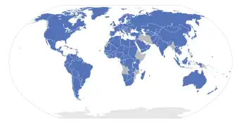 Map of the world showing signatory states of the Berne Convention