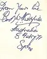 Autograph written at Bert Oldfield's Sports Store in 243 Pitt Street, Sydney