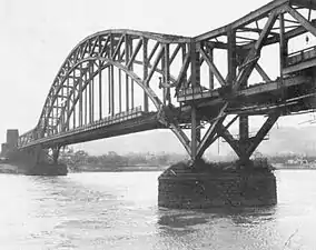 The Ludendorff Bridge in March 1945, showing structural damage