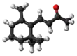 Ball-and-stick model of the beta-ionone molecule