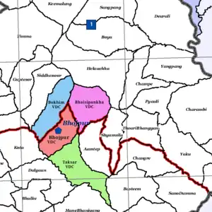 Map of Bhojpur Municipality before 2017 showing Bhaisipankha VDC as neighborhood
