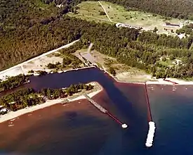 Aerial view of the harbor at Big Bay