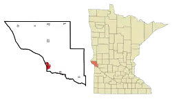 Location of Ortonvillewithin Big Stone County, Minnesota