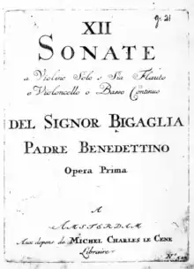 Title-page of the XII Sonate a Violino Solo o sia Flauto, Amsterdam: Le Cène, circa 1722