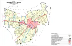 Map showing Amauna (#165) in Bikramganj block