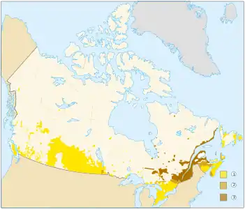 Map of Canada with English speakers and French speakers at a percentage