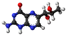 Ball-and-stick model of the biopterin molecule (tautomer CID 445040)