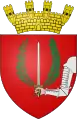 Birgu (Città Vittoriosa). Gules a hand couped proper clad Argent holding a sword erect Argent surrounded by a wreath Vert.