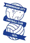Badge of Birmingham City: a line-drawn globe above a football, with ribbon carrying the club name and year of foundation