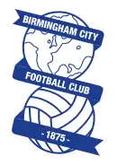 Badge of Birmingham City: a line-drawn globe above a football, with ribbon carrying the club name and date of foundation