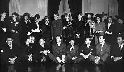 Eleanor Roosevelt with celebrities invited to Washington, D.C., for the 1944 President's Birthday Ball