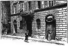 Drawing of an old stone building