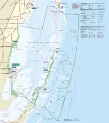 Image 51Map of Biscayne National Park, Florida, using a variety of point symbols, along with line and area symbols. Note the use of coordinated fill and stroke symbols for the national park area to solve the challenge of a water boundary. (from Cartographic design)