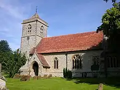 St Michael's Church, Bishop's Itchington, Warwickshire, 1872 by Ewan Christian, stone with Decorated Gothic window tracery and a pyramidal roof to the tower