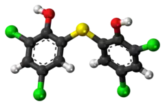 Ball-and-stick model of the bithionol molecule