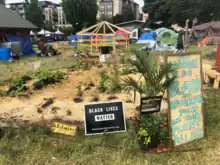 Urban garden with signs