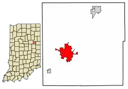 Location of Hartford City in Blackford County, Indiana.