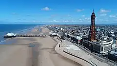 Skyline of the shoreline of Blackpool Borough with the tower of Blackpool centre