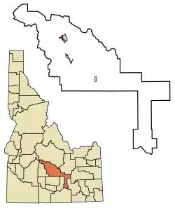 Location of Ketchum in Blaine County, Idaho.