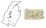 Location of Hollidaysburg in Blair County, Pennsylvania.