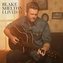 A color photograph of Blake Shelton playing the guitar.