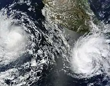 Tropical Storms Blas and Celia (right) on June 19