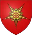 The canting arms of Fontenay-le-Fleury, France, displays a fountain in gold and red and fleurs-de-lis