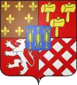 Arms of the French commune of La Neuville-Roy, bearing a field tanné in the dexter chief quarter.