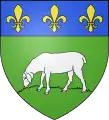 Arms of Betpouey, France: vert a sheep pascuant, on a chief azure three fleurs de lys Or