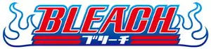 The word "BLEACH" is in red block letters with blue outlines. Below it are two horizontal lines interrupted in the middle by various typographical characters. On either side of the word are blue outlines of flames.