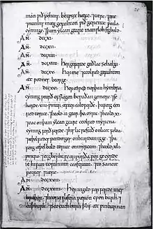 A page from the D manuscript of the Anglo-Saxon Chronicle, which was annotated by Joscelyn